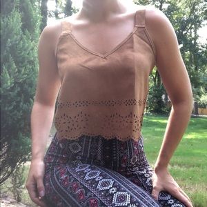 Boho Cut-out Faux Suede Cropped Tank